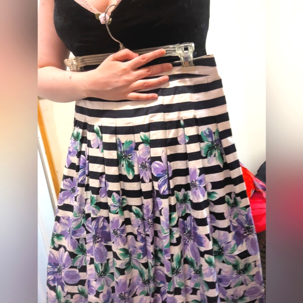 Talbot's Black And White Striped Floral Skirt